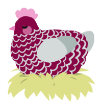 A maroon and silver chicken with a lace pattern
