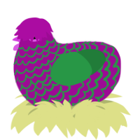 A plum and viridian chicken with a lace pattern