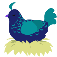 A navy and teal chicken with a half-lace pattern