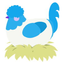 A white and sky chicken with a head pattern