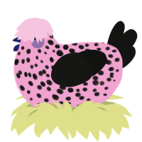 Scene kid, a pink and black chicken with a speckle pattern
