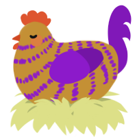 A gold and violet chicken with a bar pattern