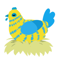 Highlighter, a yellow and sky chicken with a bar pattern
