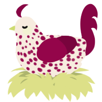 A cream and maroon chicken with a speckle pattern