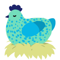 A mint and cerulean chicken with a speckle pattern