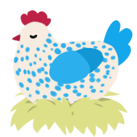 A cream and sky chicken with a speckle pattern