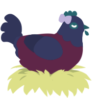 Creepy Twin, a wine and navy chicken with a head pattern