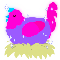 A lilac and fuchsia chicken with a head pattern