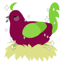 Patrick Purplegreen, a maroon and grass chicken