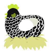 A black and white chicken with a lace pattern