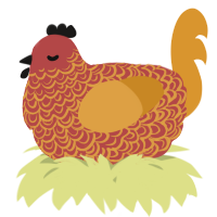 A red and orange chicken with a double-lace pattern
