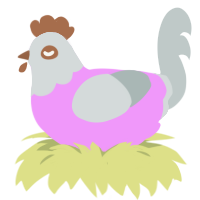Softie, a lavender and silver chicken with a head pattern