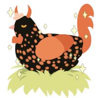 Pumpkin Spice Jr, a black and vermilion chicken with a speckle pattern