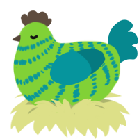 A grass and teal chicken with a bar pattern