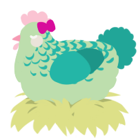 A gluppy and turquoise chicken with a half-lace pattern