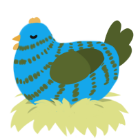 Pool Algae, a sky and olive chicken with a bar pattern