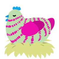 A gluppy and fuchsia chicken with a bar pattern