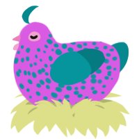 A orchid and teal chicken with a speckle pattern