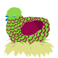 A grass and maroon chicken with a lace pattern