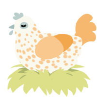 A white and beige chicken with a speckle pattern