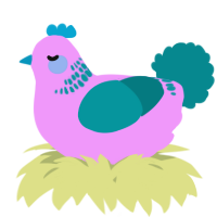 A lavender and teal chicken with a neck-band pattern