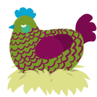 A chartreuse and wine chicken with a lace pattern