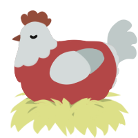 A red and silver chicken with a head pattern