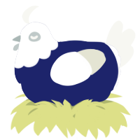 A navy and white chicken with a head pattern