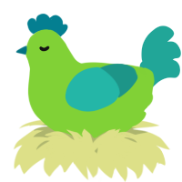 A grass and turquoise chicken