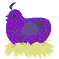 ube, a violet and overcast chicken with a speckle pattern