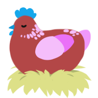 A red and lavender chicken with a neck-speckle pattern
