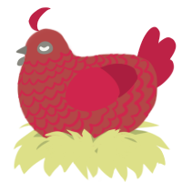 A red and crimson chicken with a lace pattern