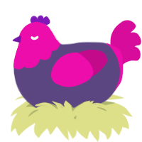 A overcast and fuchsia chicken with a head pattern