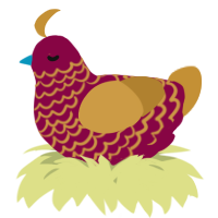 A maroon and gold chicken with a lace pattern