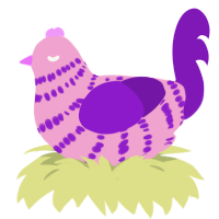 Frosting, a pink and violet chicken with a bar pattern