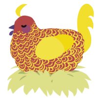 A red and yellow chicken with a double-lace pattern