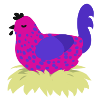 A fuchsia and indigo chicken with a speckle pattern