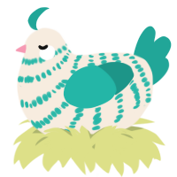 A cream and turquoise chicken with a bar pattern