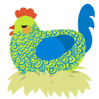 A lime and sapphire chicken with a double-lace pattern