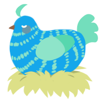 Turquoise, a sky and mint chicken with a bar pattern