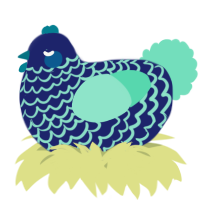 A navy and mint chicken with a lace pattern