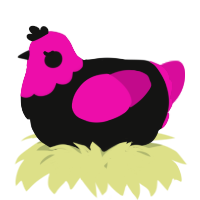 A black and fuchsia chicken with a head pattern