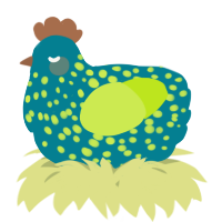 A sea and lime chicken with a speckle pattern