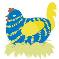 A sapphire and yellow chicken with a bar pattern