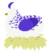 A white and indigo chicken with a half-lace pattern