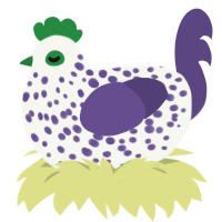 A white and overcast chicken with a speckle pattern