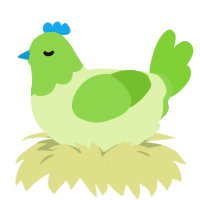 A apple and grass chicken with a head pattern