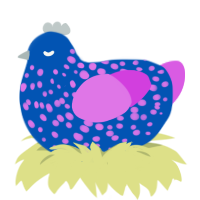 A ultramarine and orchid chicken with a speckle pattern