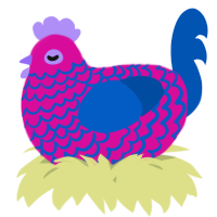 A fuchsia and ultramarine chicken with a lace pattern