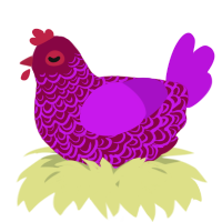 A maroon and amethyst chicken with a double-lace pattern